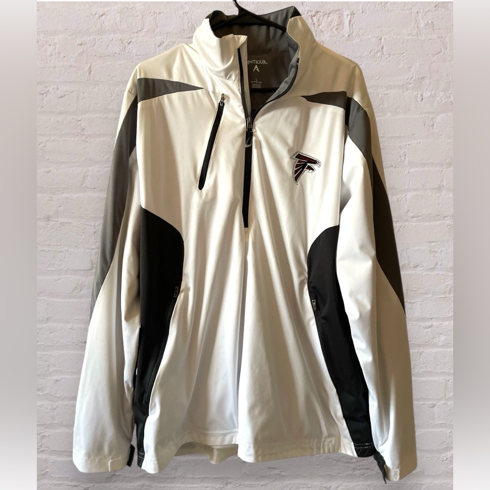 Atlanta Falcons Men's White Half Zip Antigua Discover Windbreaker Pullover Large